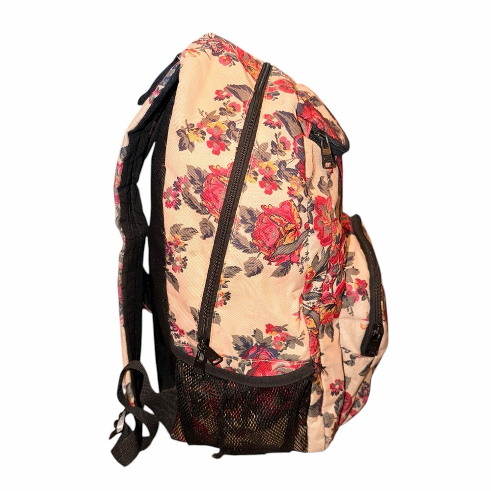 Vintage Floral Pattern Roxy Large Canvas Backpack (W/ rip in left mesh netting) - Picture 3 of 9